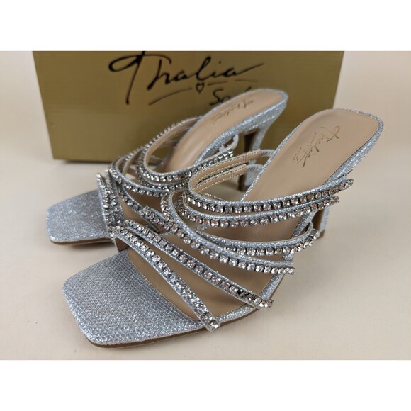 Thalia Sodi Dahlia Embellished Heels Sandals Womens 6 Silver Stone Shoes NWB - Picture 6 of 13